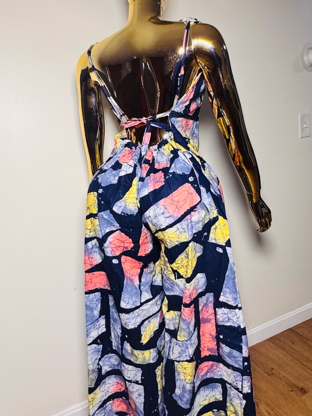 Halter-Neck Wide-Leg Jumpsuit in Rust Multi Print - Picture 10 of 15